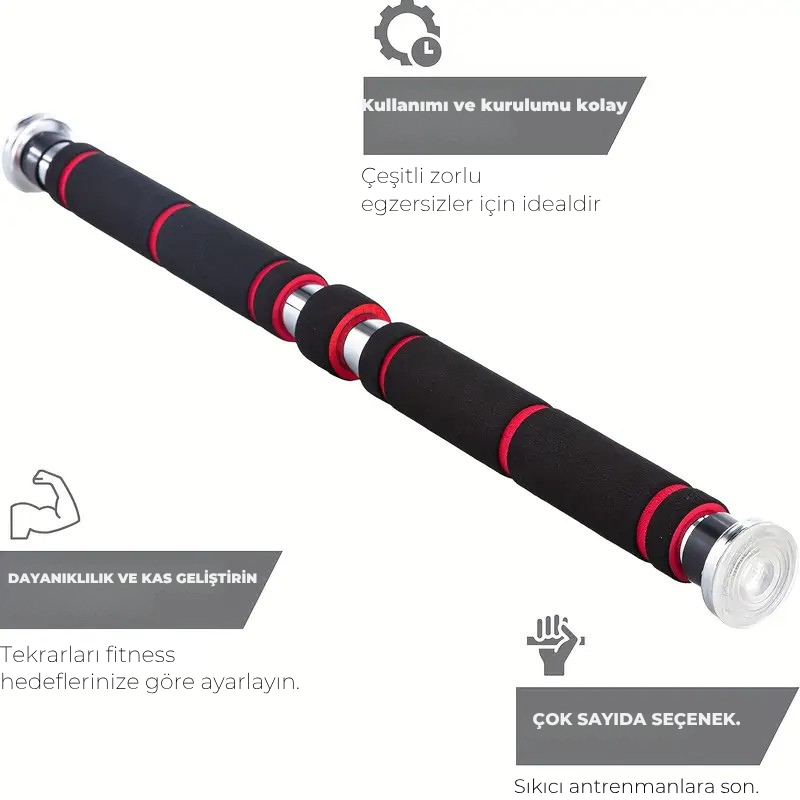 Ayarlanabilir Kapı Barfiksi 60-100cm – Çelik, Kaymaz Tutma Yüzeyli