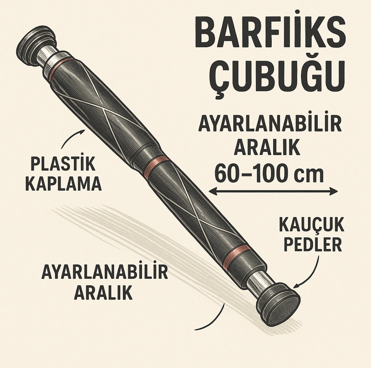 Ayarlanabilir Kapı Barfiksi 60-100cm – Çelik, Kaymaz Tutma Yüzeyli